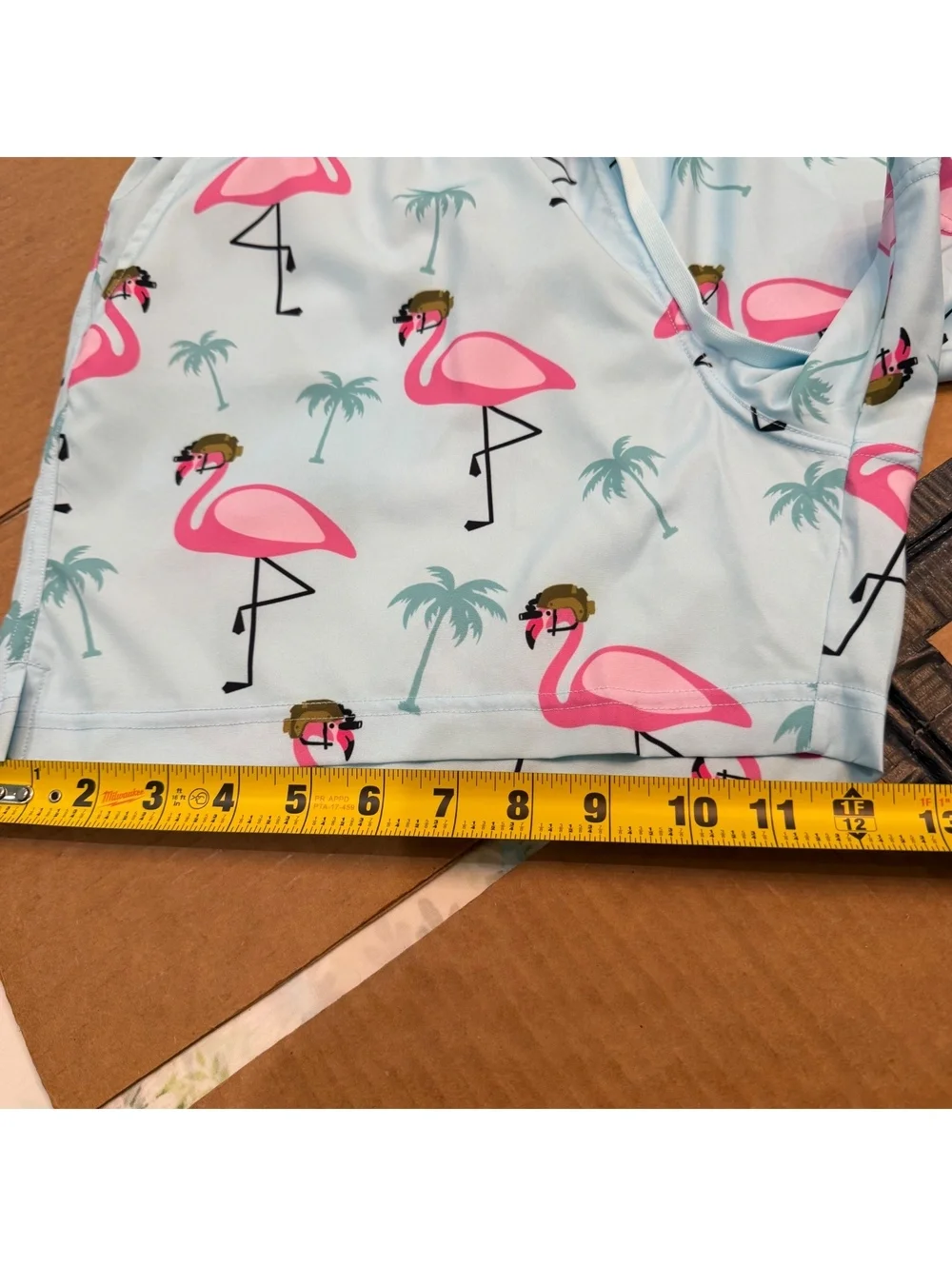 Savage Tacticians Men's Swim Trunks Sz Large Blue Tactical Flamingo Shorts Lined
